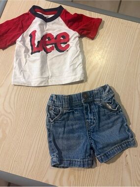 Lee White Tee with Red Logo Raglan Sleeves